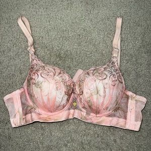 pink floral wired push up bra